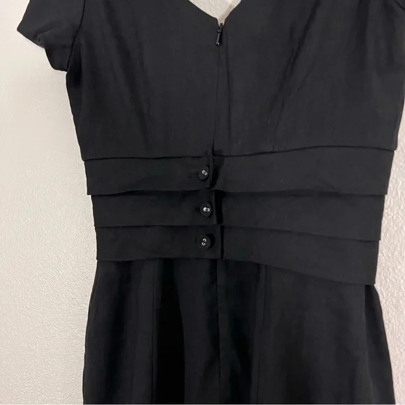 Rebecca Taylor Cross Front Pencil Formal Black Wool Linen Midi Dress button Up - Picture 5 of 8